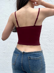 BXOXO - summer inspo Christmas Red Vintage Elegant Camisole Lace Trim V Neck Tie Bow Sleeveless Slim Cute Crop Top Women Y2K Streetwear Clothes