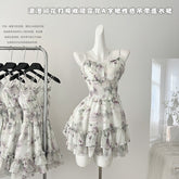 BXOXO - summer inspo Summer Korean Ladies Sexy Spaghetti Strap Sleeveless Mini Dress Y2K One-Shoulder Floral Elegant Suspender Dress Women