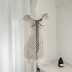 BXOXO - summer inspo Fashion Dresses Women Polka Dot Hollow Out Lace Backless Sexy Sweet Short Sleeve Elegant Dress Female Casual Versatile 2025