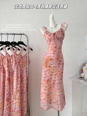 BXOXO - summer inspo French Sweet Floral Suspender Dress Women 2025 New Holiday Style Sexy Slim Sleeveless Wrapped Long Dresses