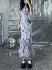 BXOXO - summer inspo Sweetown Print Goth Y2K Spaghetti Straps Dress Women Aesthetic Mermaid Summer Dresses