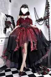 BXOXO - Red/Black Bowknot Irregular Gothic Princess Lolita Jsk Dress