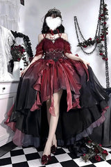 BXOXO - Red/Black Bowknot Irregular Gothic Princess Lolita Jsk Dress