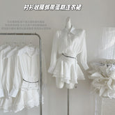 BXOXO - summer inspo 2025 New White Shirts Dresses for Women Elegant Lady Casual Long Sleeve Button Down Ruffles Dress High Waist Loose Party Dress