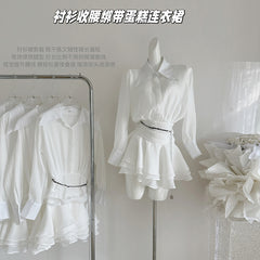 BXOXO - summer inspo 2025 New White Shirts Dresses for Women Elegant Lady Casual Long Sleeve Button Down Ruffles Dress High Waist Loose Party Dress