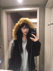 BXOXO Hoodie Punk Sexy Winter Women Clothes Vintage Oversized Tops 90s Loose Streetwear Sweatshirt Gothic Zip Up Top Hoodies Femme Y2k