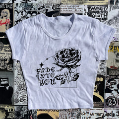 Bxoxo Y2k American retro Leisure gothic punk rose pattern printed croped tops streetwear hip-hop aesthetic sexy slim female short tees
