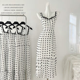 BXOXO - summer inspo 2025 Spring New Product Women's French Retro Polka Dot Print Sexy Fashion Lace Fake Two Piece Sling Dress