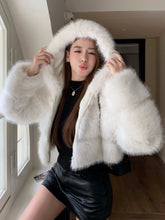 BXOXO party look inspos Fashion Hooded Faux Fur Coat Sweet Solid Long Sleeves Zipper Women's Winter Jacket Short Outerwears Femme Thick Warm Streetwears