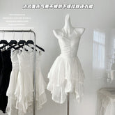 BXOXO - summer inspo Sexy Halter Ruffles Hem Irregular Mini Dress Women Y2K Sleeveless Slim Fit Short Dresses 2025 Summer Chic Party Vestido