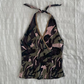 BXOXO Aesthetic Crop Top Harajuku T shirts Women Clothing Punk Halter Sexy Camouflage Tank Top Vintage Corset Tops Emo Girl Y2k Camis