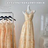 BXOXO - summer inspo Sexy V-Neck Suspender Dress Summer Holiday Fashion Backless A Line Strap Dress Fairy Seaside Beach Maxi Dress