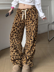 BXOXO - summer inspo Leopard Velvet Women Loose Long Pants Bow Y2k Retro Fashion Chic Warm Autumn New Trousers Design Street Style