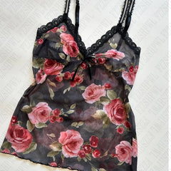 Bxoxo Retro Casual Flower Pattern Printed Women's Sleeveless Camisole All-match Fashion Street Hip-hop Sexy Cute Lace Women's Crop Top