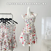 BXOXO - summer inspo Sexy Backless Floral Print Halter Dress For Women Sleeveless Holiday Style Summer Short Dress