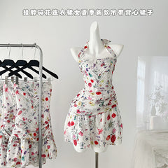 BXOXO - summer inspo Sexy Backless Floral Print Halter Dress For Women Sleeveless Holiday Style Summer Short Dress