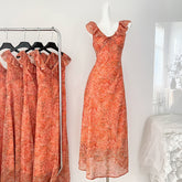 BXOXO - summer inspo Holiday Seaside Beach Backless Dress For Women 2025 Summer V-neck Sleeveless Floral Long Dresses