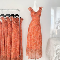 BXOXO - summer inspo Holiday Seaside Beach Backless Dress For Women 2025 Summer V-neck Sleeveless Floral Long Dresses