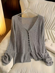 BXOXO Chic Lightweight V-Neck Knit Cardigan - Sheer Summer Shawl with Long Sleeves, Polyester Blend, Perfect for Spring/Summer/Fall, Women’s Casual & Sexy Style, Spring Outerwear | Elegant Open Front | Glossy Knit Fabric