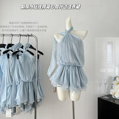 BXOXO - summer inspo Summer Ruffled Halter Dress Women Causal Sleeveless Off Shoulder Dresses Sexy BacklessMini Dress Chic Fashion Elegant