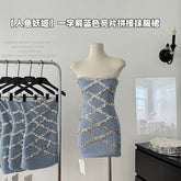 BXOXO - summer inspo Spicy Girl Slim Fit Short Dress For Women Sexy Off Shoulder Backless Dresses Fashion Sequin Patchwork Dress