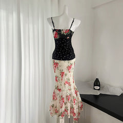 BXOXO - summer inspo Women Floral Dresses French Style Retro Patchwork Design Dress Fashion Streetwear V-neck Fashion Suspender Dress Summer New