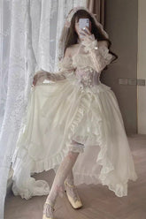 BXOXO - Ballet Twins Ruffle Bowknot Short Front Long Back Sweet Lolita Dress 2 Colors