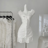 BXOXO - summer inspo Sweet White Kwaii Cute Mini Dress Summer New Fashion Design Princess Short Dresses Elegant Sleeveless Fairycore Dress