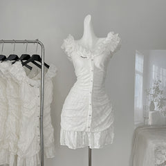 BXOXO - summer inspo Sweet White Kwaii Cute Mini Dress Summer New Fashion Design Princess Short Dresses Elegant Sleeveless Fairycore Dress