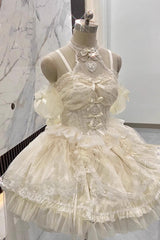 BXOXO - Ivory Ballet Dream Halterneck Ruffle Bowknot Lace Mesh Sweet Lolita Dress