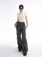 BXOXO Gray Cargo Pants Women Vintage Chic Baggy High Street Aesthetic Y2k Streetwear Casual Straight Trousers Korean Techwear