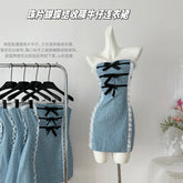 BXOXO - summer inspo Elegant Off Shoulder Dress Women Lace Bow Patchwork Vintage Mini Dresses Sexy Slim Backless Mini Dress Party Club