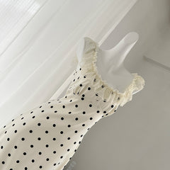 BXOXO - summer inspo Summer New Woman Dress Lace Patchwork Polka Dot Sleeveless Slim Backless Ruffles Elegant Sexy Dresses Chic Design Fashion