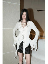 BXOXO Elegant Fairycore Blouses Women Vintage Y2k Flare Sleeve Ruffle Tops White Lace Up Shirts Sexy Aesthetic Korean Fashion