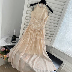 BXOXO - summer inspo Fashion Sexy Backless Beach Halter Dress Female Seaside Vacation Slim Solid Color Women Suspender Long Dress Summer New