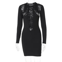 Hollow Out Crewneck Long Sleeve Cut Out Mini Dress