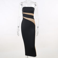 Mesh Patchwork Contrast Irregular Tube Mini Dress