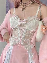 Lace Up Sheer Mesh Cami Top