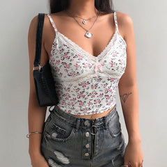 Saveria Floral Print Lace Crop Top