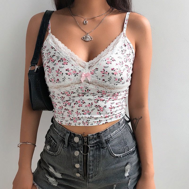 Saveria Floral Print Lace Crop Top