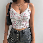 Saveria Floral Print Lace Crop Top