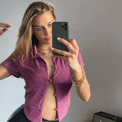 Short Sleeve Crop Top - Purple