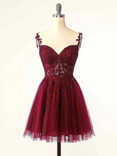 BXOXO Burgundy A-Line Tulle Lace Short Prom Dress, Cute Burgundy Homecoming Dress