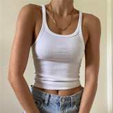 Simple Style Rib Knit Crop Tank Top