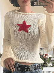 Star Crochet Knit Cropped Knit Top