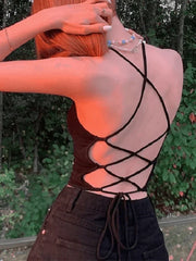 Tie Back Black Crop Cami Top