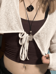 Tie Front Cardi Ribbed Knit Crop Top
