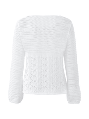 Tie Front White Open Knit Top