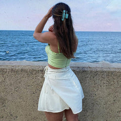 Trendy Ribbed Deep V Neck Cut Out Party Top - Green