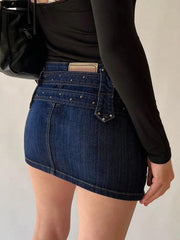 Vintage Denim Buckle Wrap Hip Mini Skirt